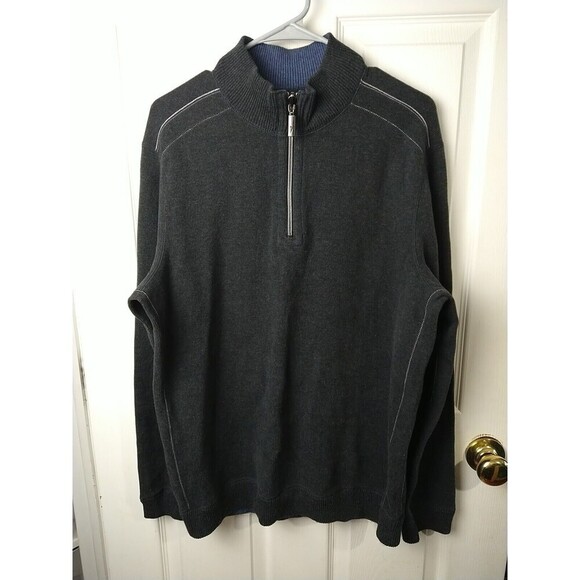 Tommy Bahama Men's Mock 1/4 Zip Grey White Stitched Pullover Sweater. Size XXL* - Picture 1 of 14